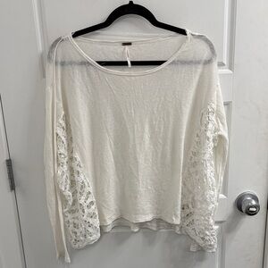 Free People Cream Lace Side Long Dolman Sleeve Women's Top Size Small